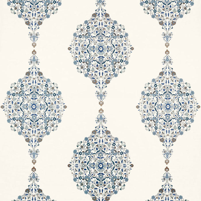 Schumacher Mehndi Linen Print Indigo Fabric 175321