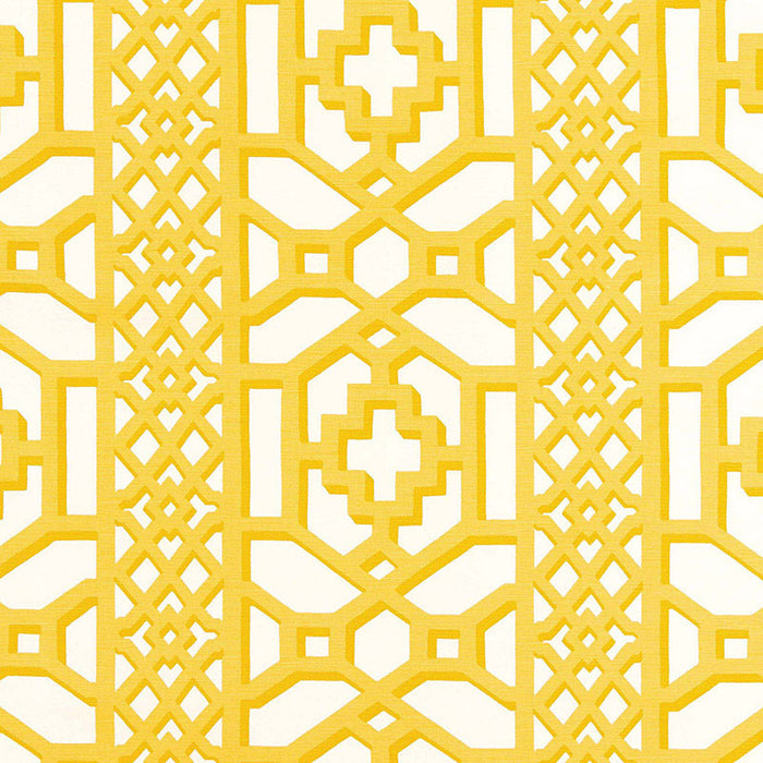 Schumacher Zanzibar Trellis Chintz Canary Fabric 175730