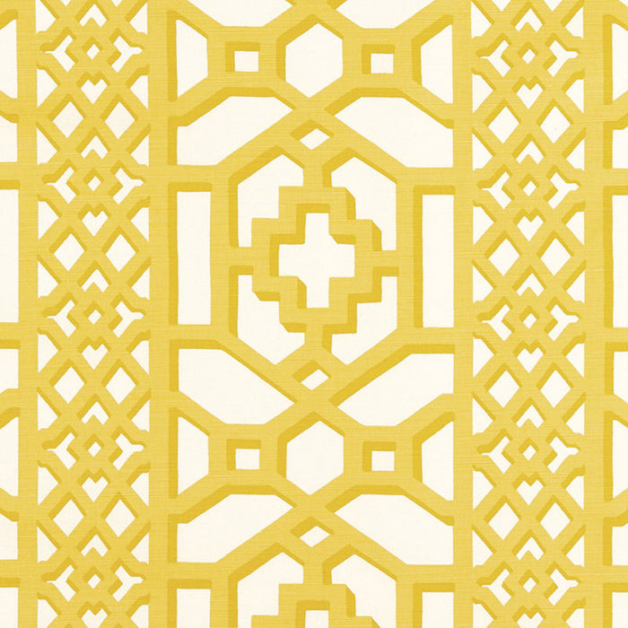 Schumacher Zanzibar Trellis Matte Canary Fabric Sample 175740