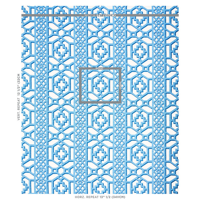 Schumacher Zanzibar Trellis Blue Fabric Sample 175748