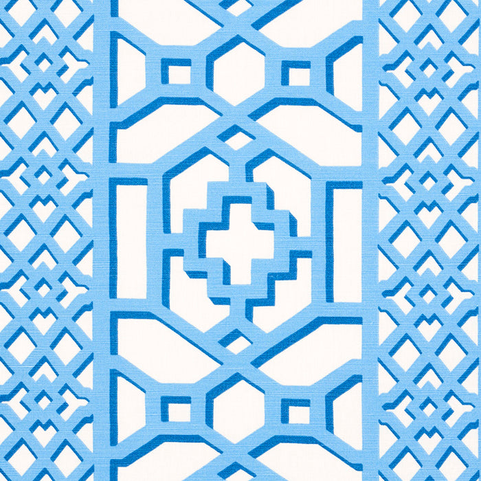 Schumacher Zanzibar Trellis Blue Fabric Sample 175748