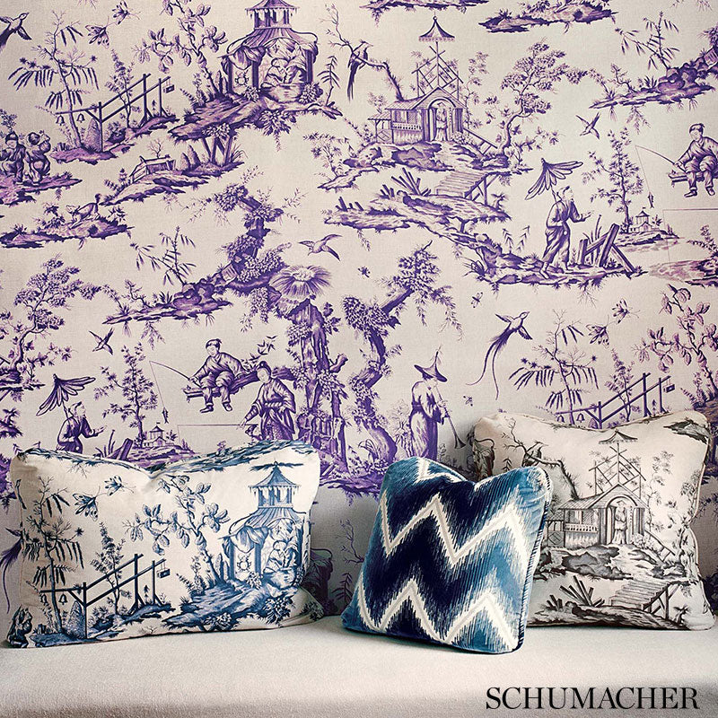 Schumacher Shengyou Toile Indigo Fabric 175800