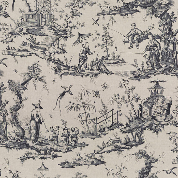 Schumacher Shengyou Toile Charcoal Fabric Sample 175803