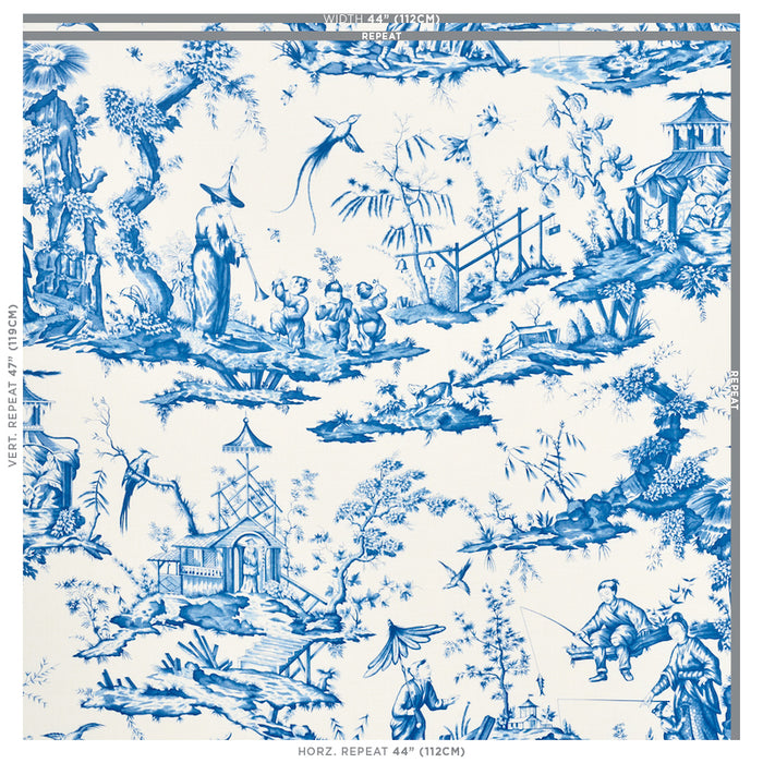 Schumacher Shengyou Toile Blue Fabric 175804