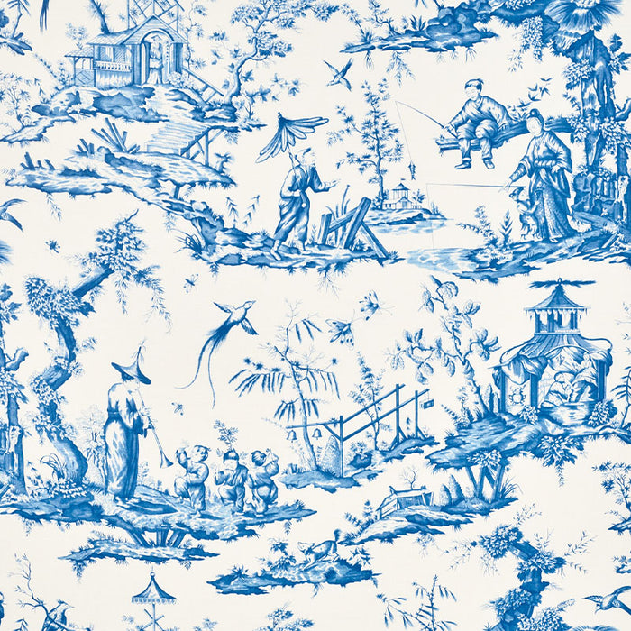 Schumacher Shengyou Toile Blue Fabric Sample 175804