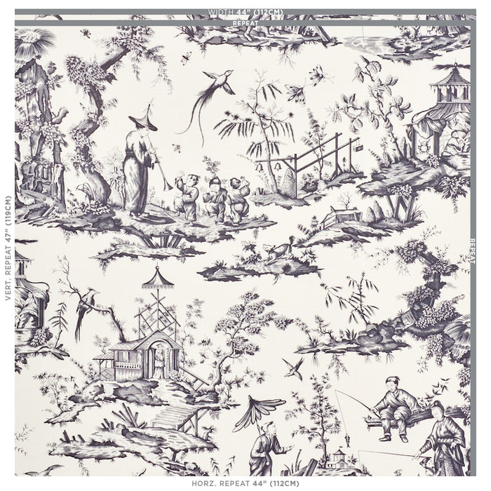 Schumacher Shengyou Toile Black Fabric 175806