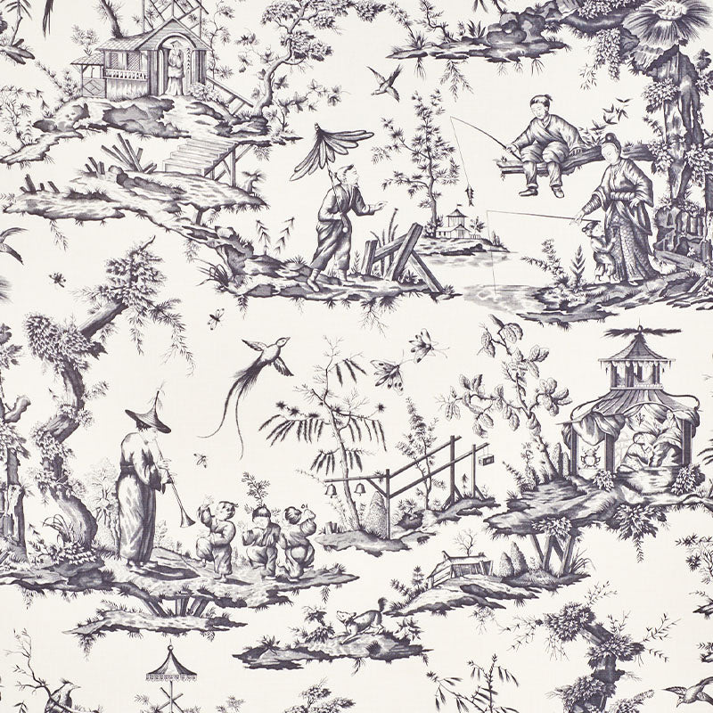 Schumacher Shengyou Toile Black Fabric Sample 175806