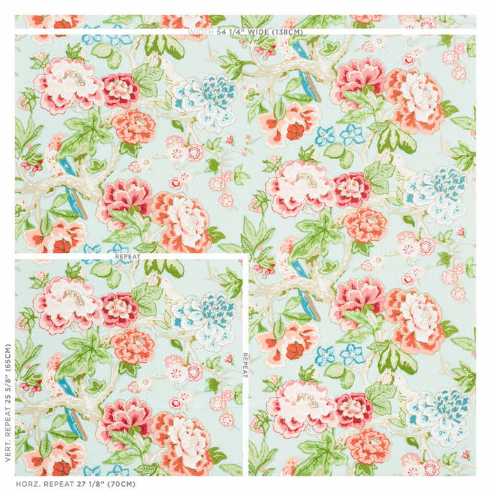 Schumacher Bermuda Blossoms Aqua Fabric 175877