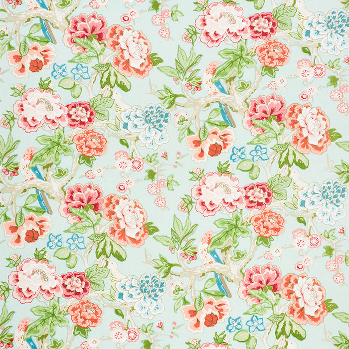 Schumacher Bermuda Blossoms Aqua Fabric Sample 175877