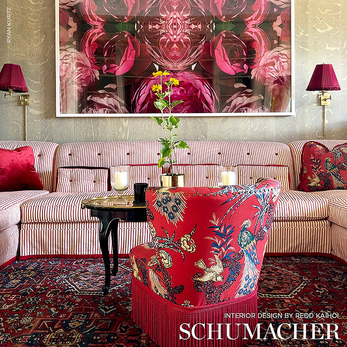 Schumacher Peacock Red Fabric 175910