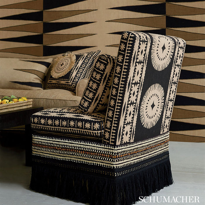 Schumacher Bora Bora Print Embellished Lava Black Fabric 176000