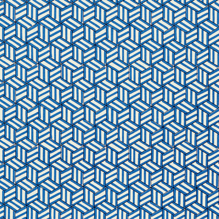 Schumacher Tumbling Blocks Cobalt Fabric Sample 176041