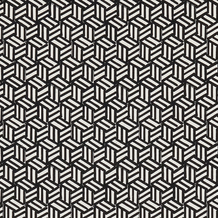 Schumacher Tumbling Blocks Black Fabric Sample 176043