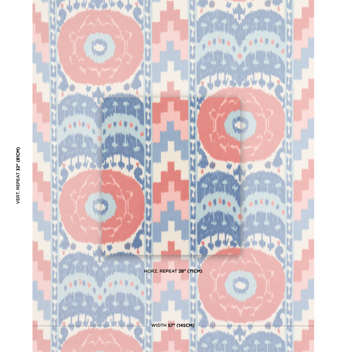 Schumacher Samarkand Ikat II Chambray & Coral Fabric Sample 176065