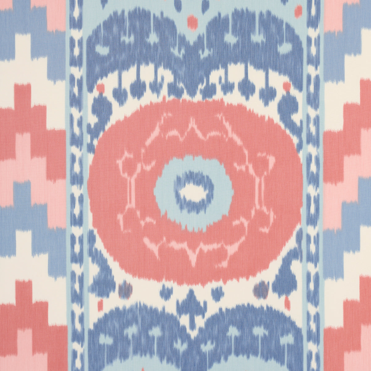 Schumacher Samarkand Ikat II Chambray & Coral Fabric 176065