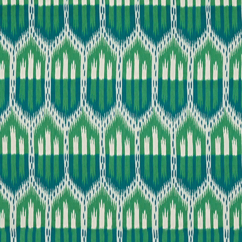 Schumacher Bukhara Ikat Emerald & Peacock Fabric 176083