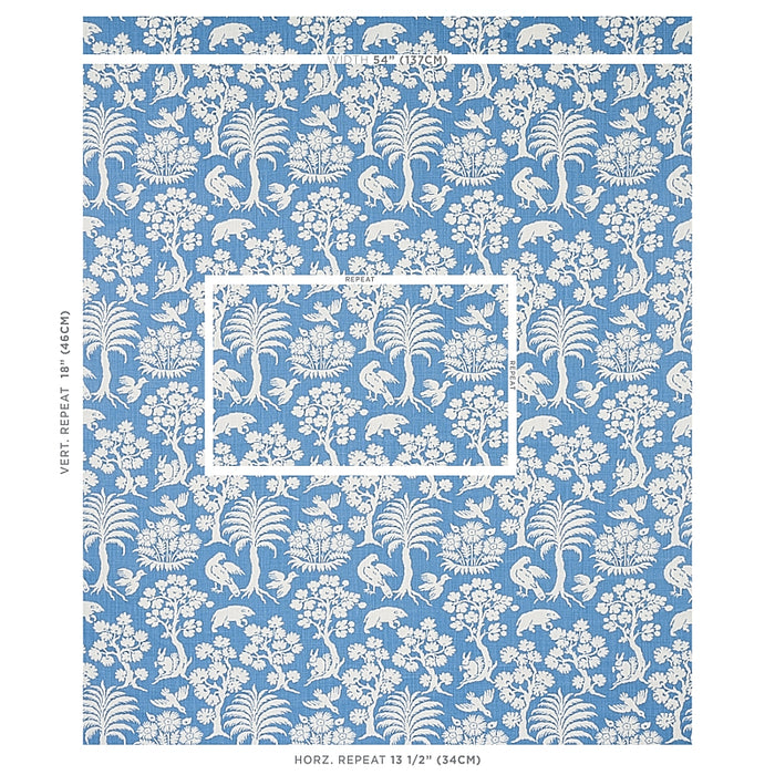 Schumacher Woodland Silhouette Blue Fabric 176176