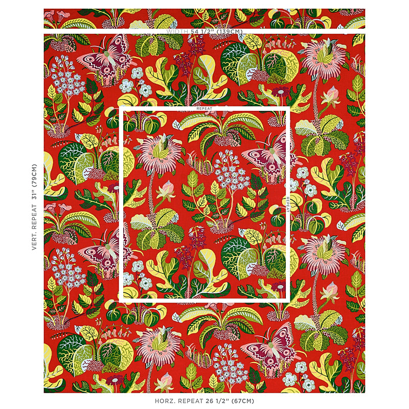 Schumacher Exotic Butterfly Red Fabric Sample 176180