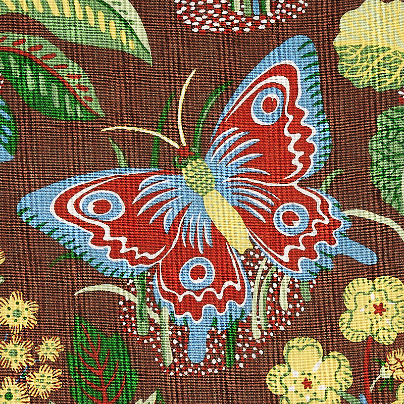 Schumacher Exotic Butterfly Brown Fabric Sample 176186