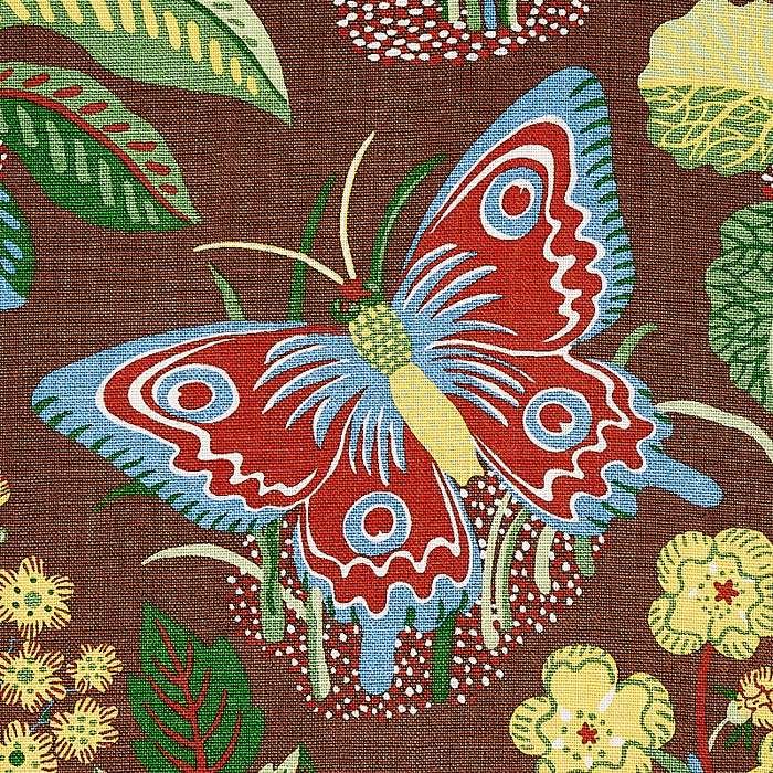 Schumacher Exotic Butterfly Brown Fabric Sample 176186