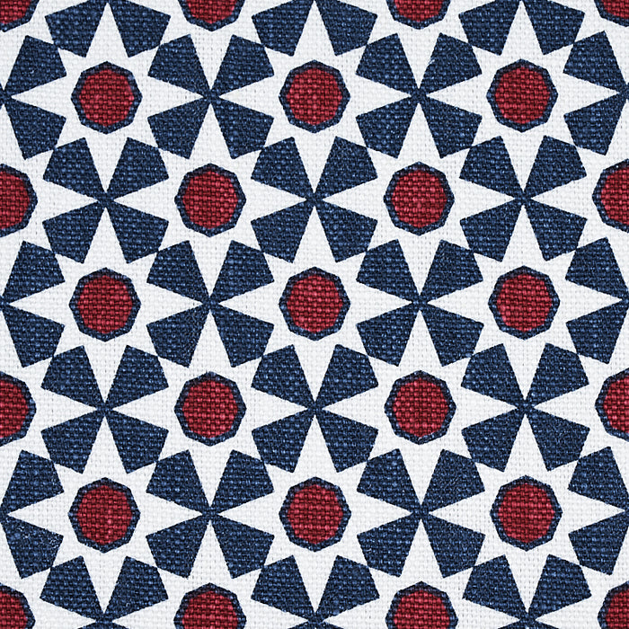 Schumacher Serendipity Navy & Red Fabric Sample 176423