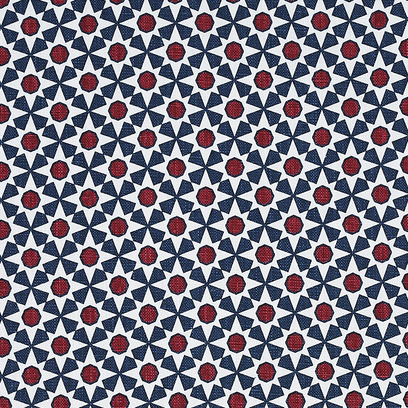 Schumacher Serendipity Navy & Red Fabric Sample 176423