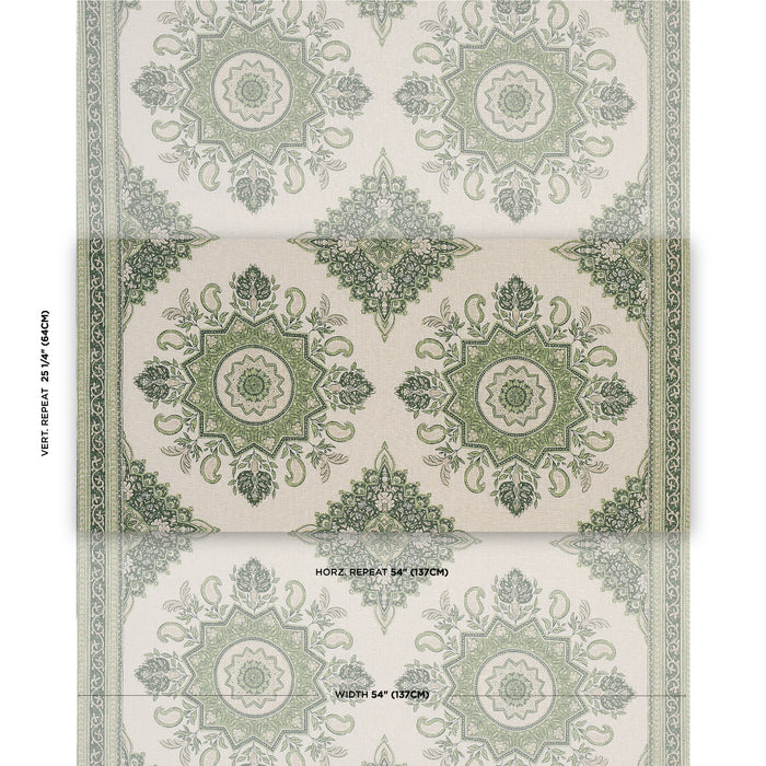 Schumacher Montecito Medallion Leaf Green Fabric 176485