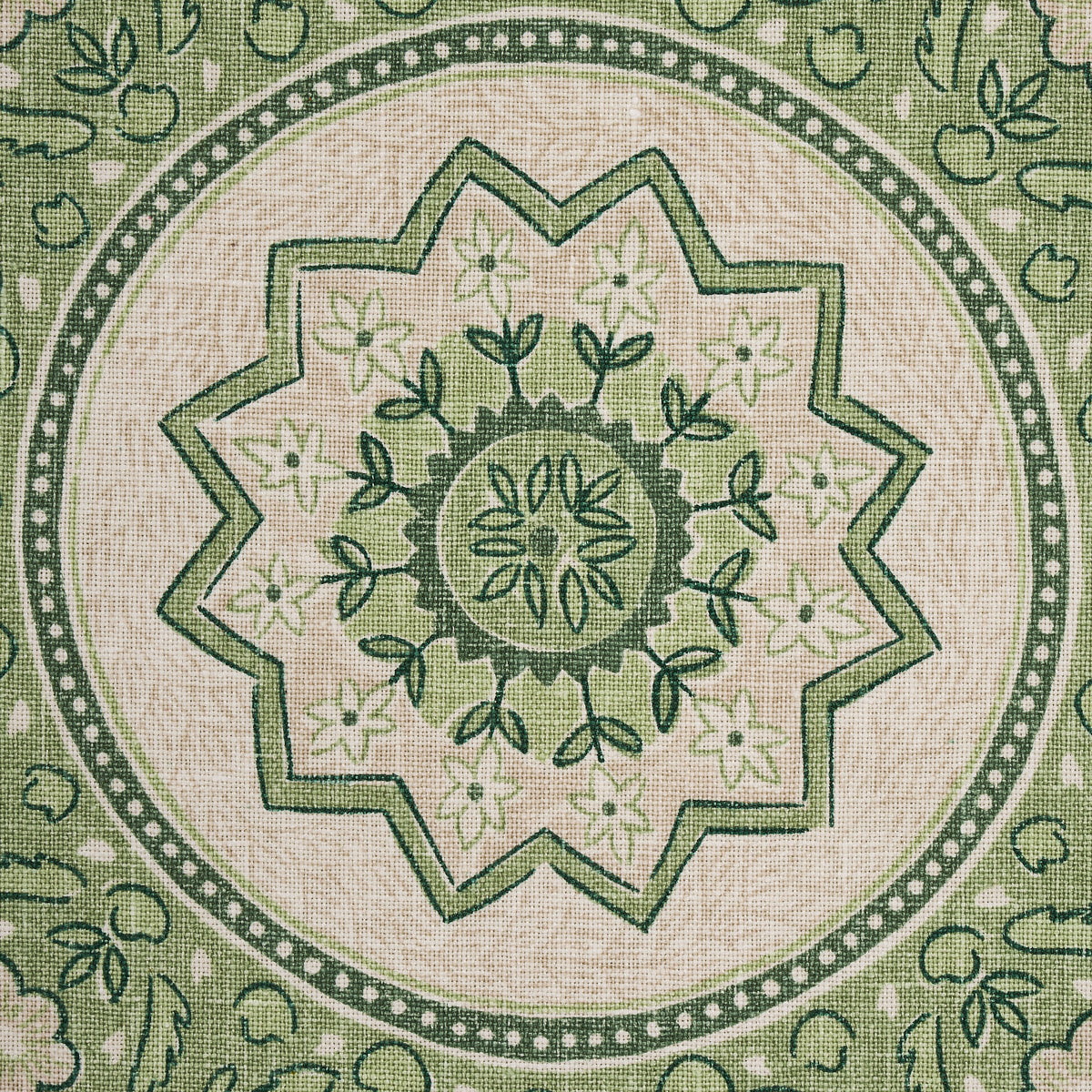 Schumacher Montecito Medallion Leaf Green Fabric 176485