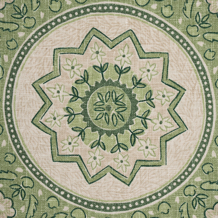 Schumacher Montecito Medallion Leaf Green Fabric 176485