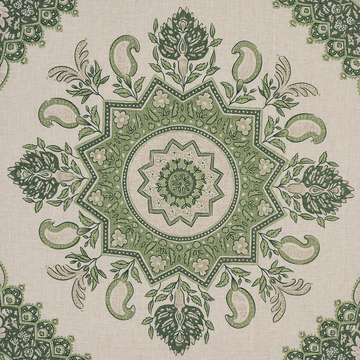 Schumacher Montecito Medallion Leaf Green Fabric 176485