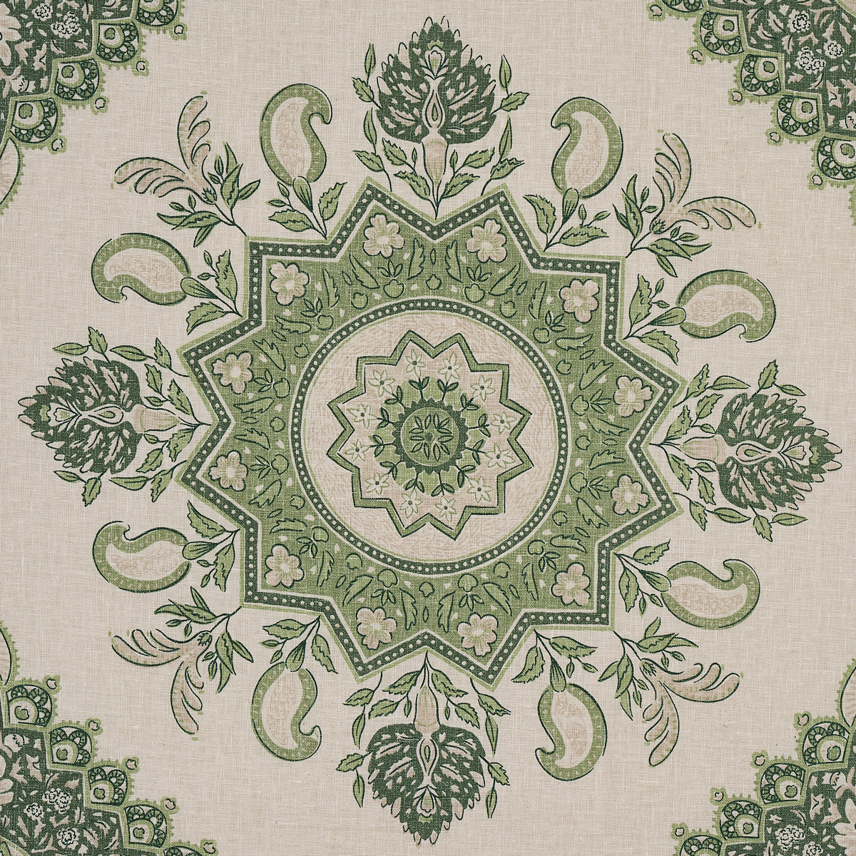 Schumacher Montecito Medallion Leaf Green Fabric Sample 176485