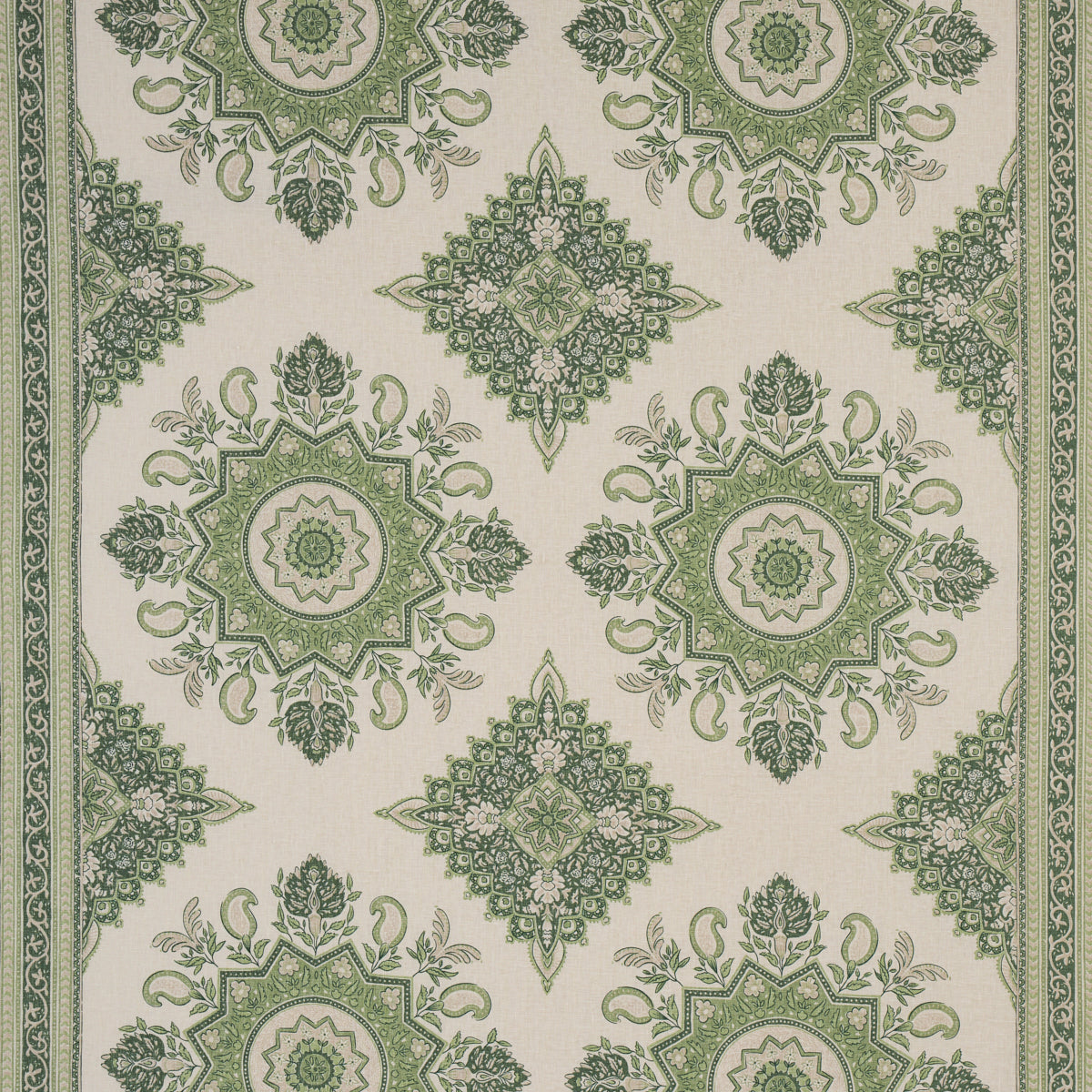 Schumacher Montecito Medallion Leaf Green Fabric 176485