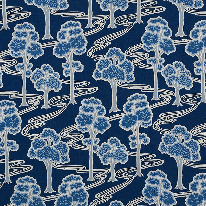 Schumacher Tree River Blue Fabric 176741