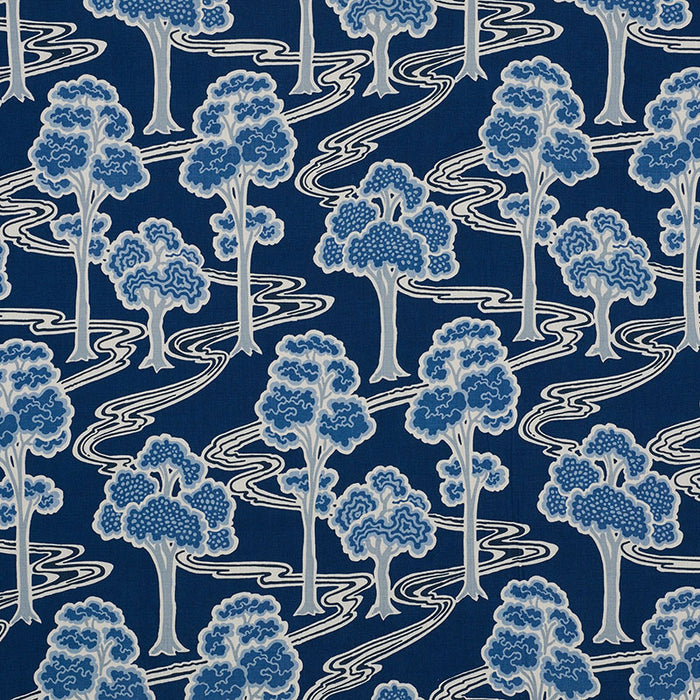 Schumacher Tree River Blue Fabric Sample 176741