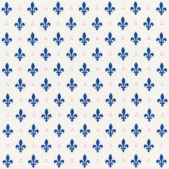 Schumacher Fleur De Lis Bleu & Rouge Fabric 176961