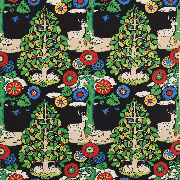 Schumacher Fantasy Forest Black & Multi Fabric Sample 176971