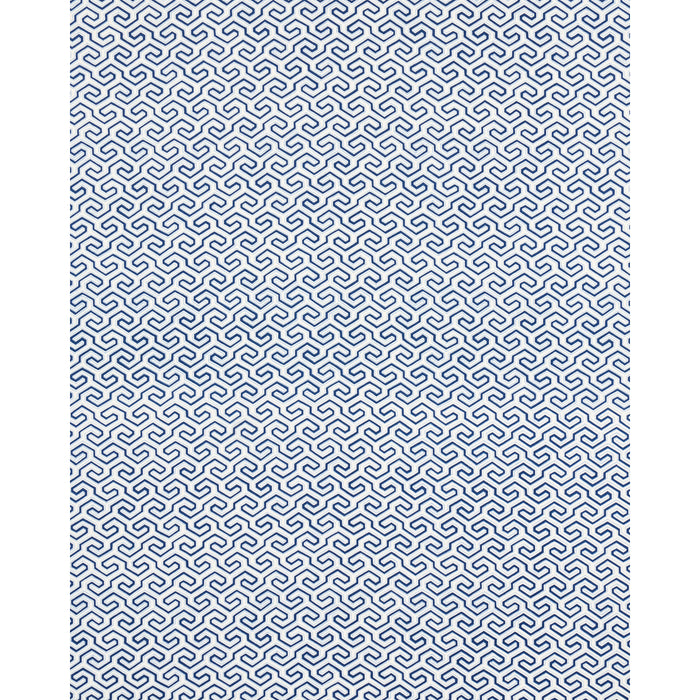 Schumacher Ming Fret Print Blue Fabric 177280