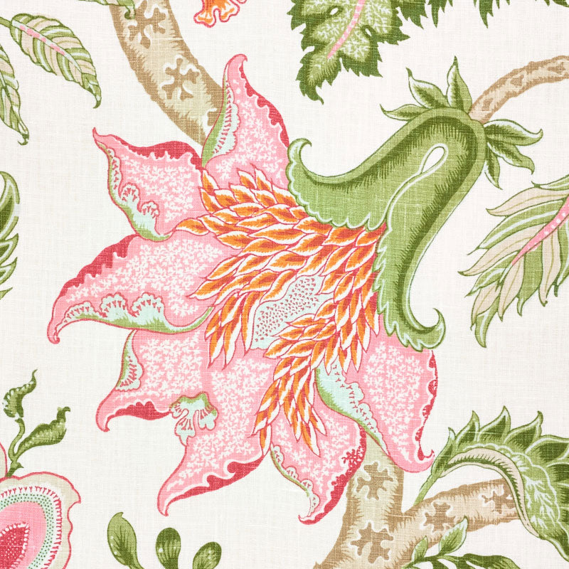 Schumacher Arborvitae Pink & Leaf Fabric 177371