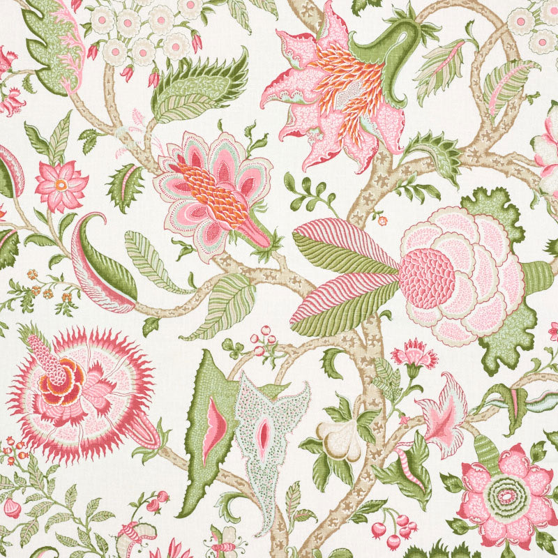 Schumacher Arborvitae Pink & Leaf Fabric 177371