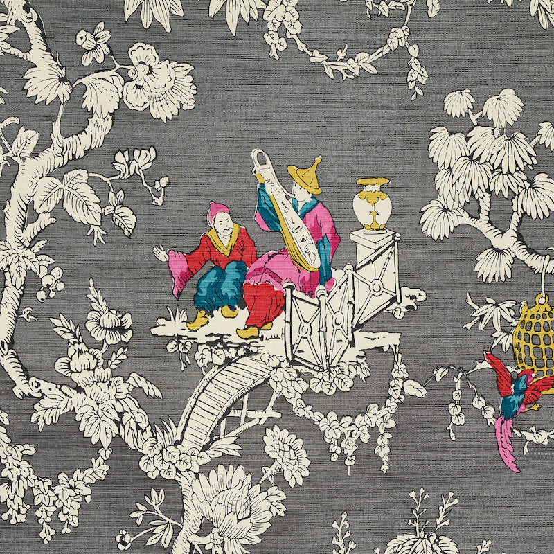 Schumacher Chinoiserie Moderne Graphite Fabric 177422