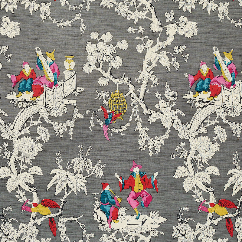 Schumacher Chinoiserie Moderne Graphite Fabric Sample 177422