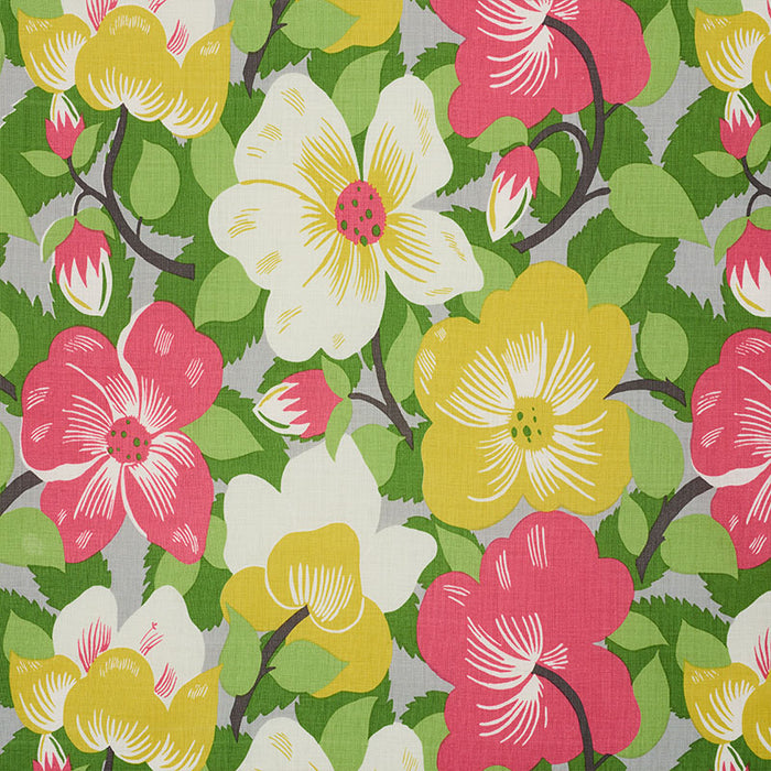 Schumacher Magnolias Poppy & Yellow Fabric 177561