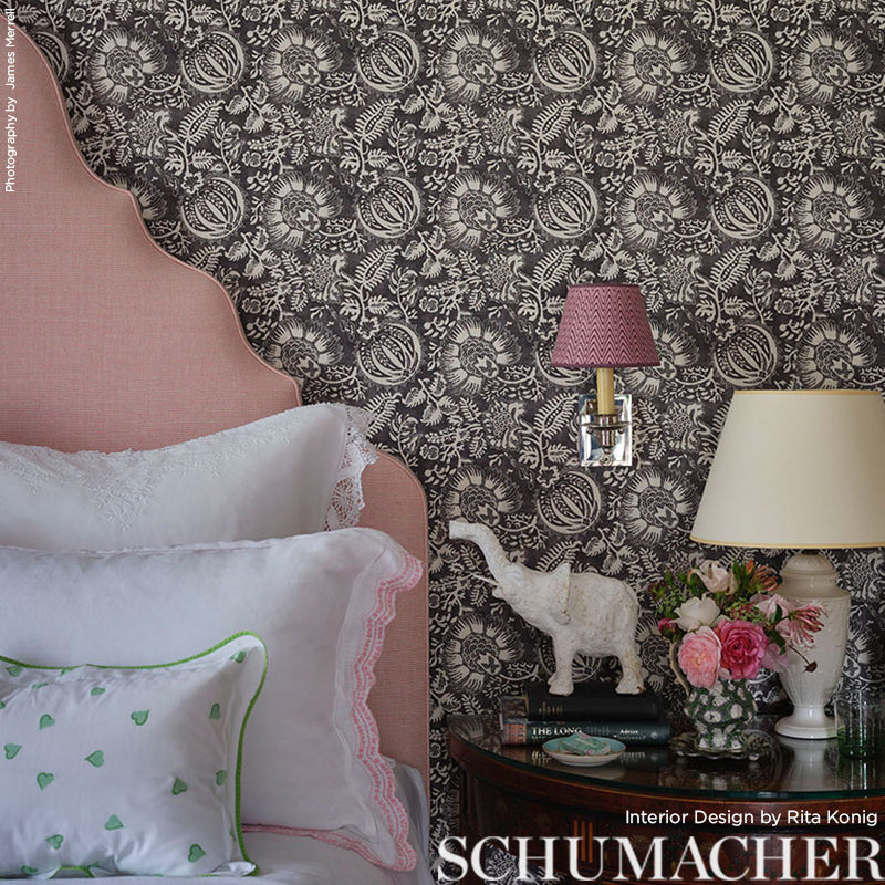 Schumacher Pomegranate Print Charcoal Fabric Sample 177691