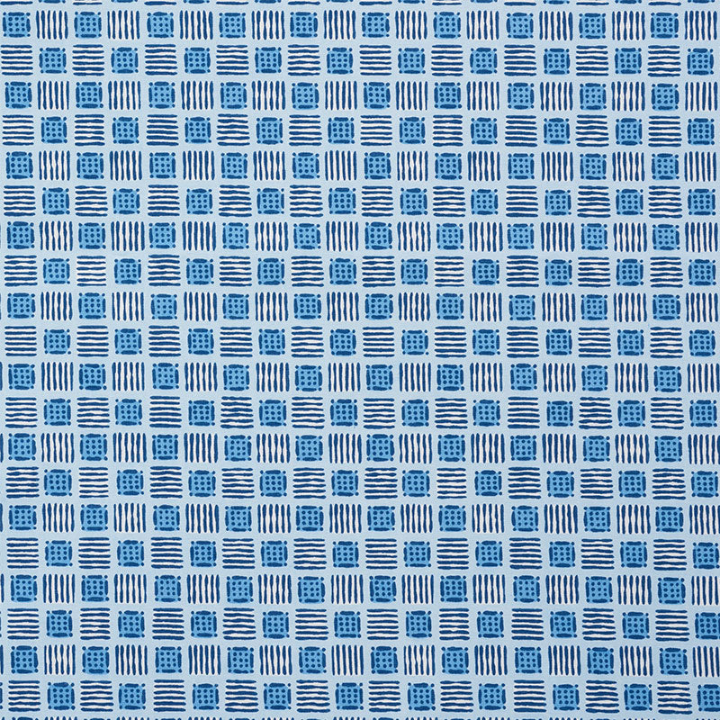 Schumacher Mottley Grid Cottage Blue Fabric Sample 177863