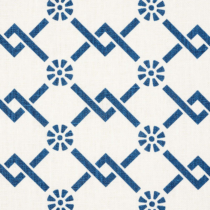 Schumacher Fretwork Flower Pacific Fabric 178310