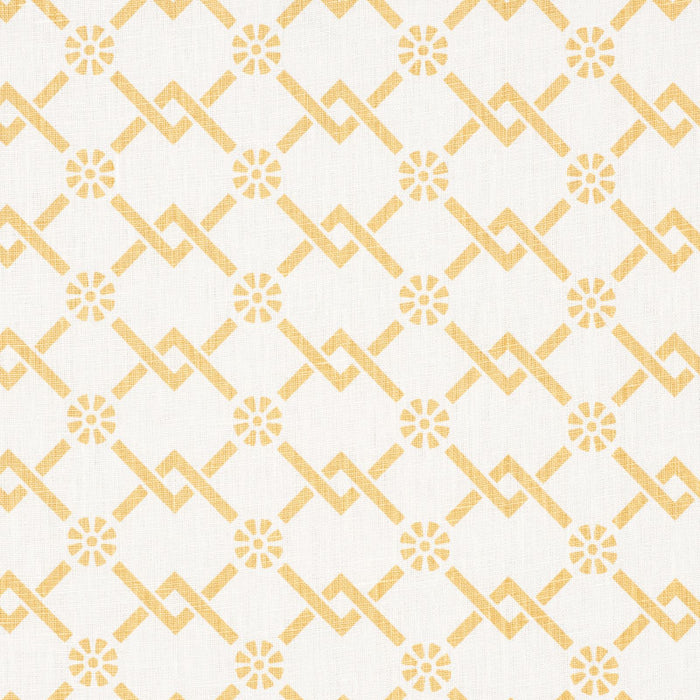 Schumacher Fretwork Flower Saffron Fabric 178311