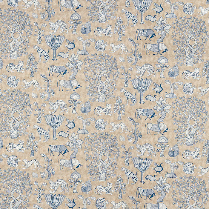 Schumacher Animalia Blue & Natural Fabric Sample 178320