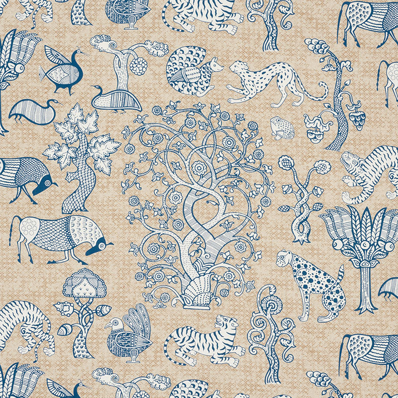 Schumacher Animalia Blue & Natural Fabric 178320