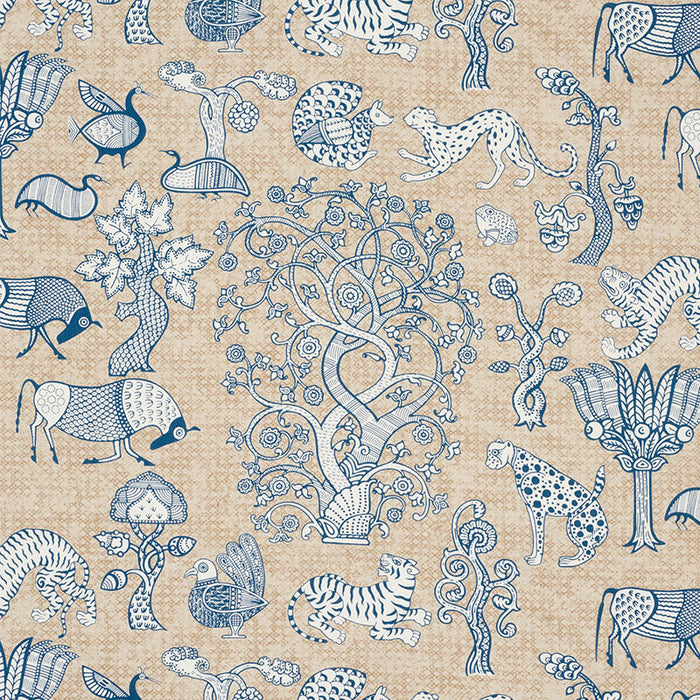 Schumacher Animalia Blue & Natural Fabric 178320