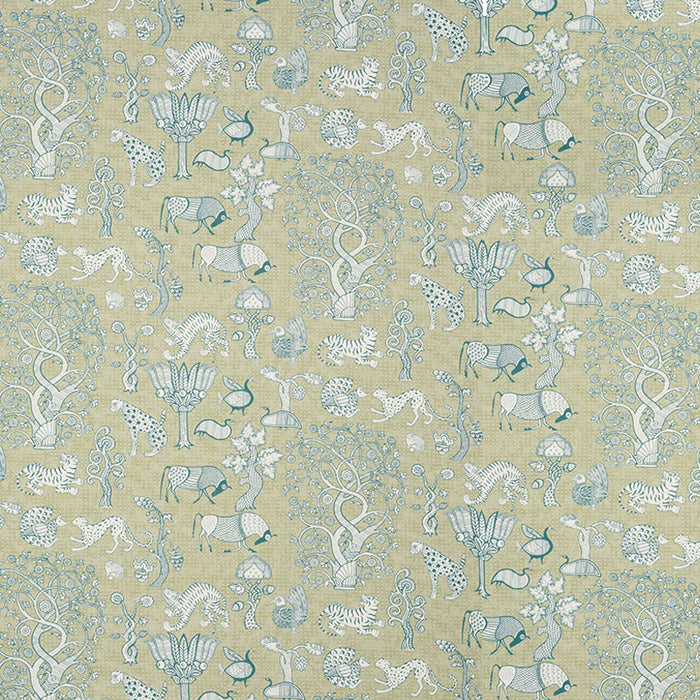 Schumacher Animalia Peacock & Leaf Fabric Sample 178321